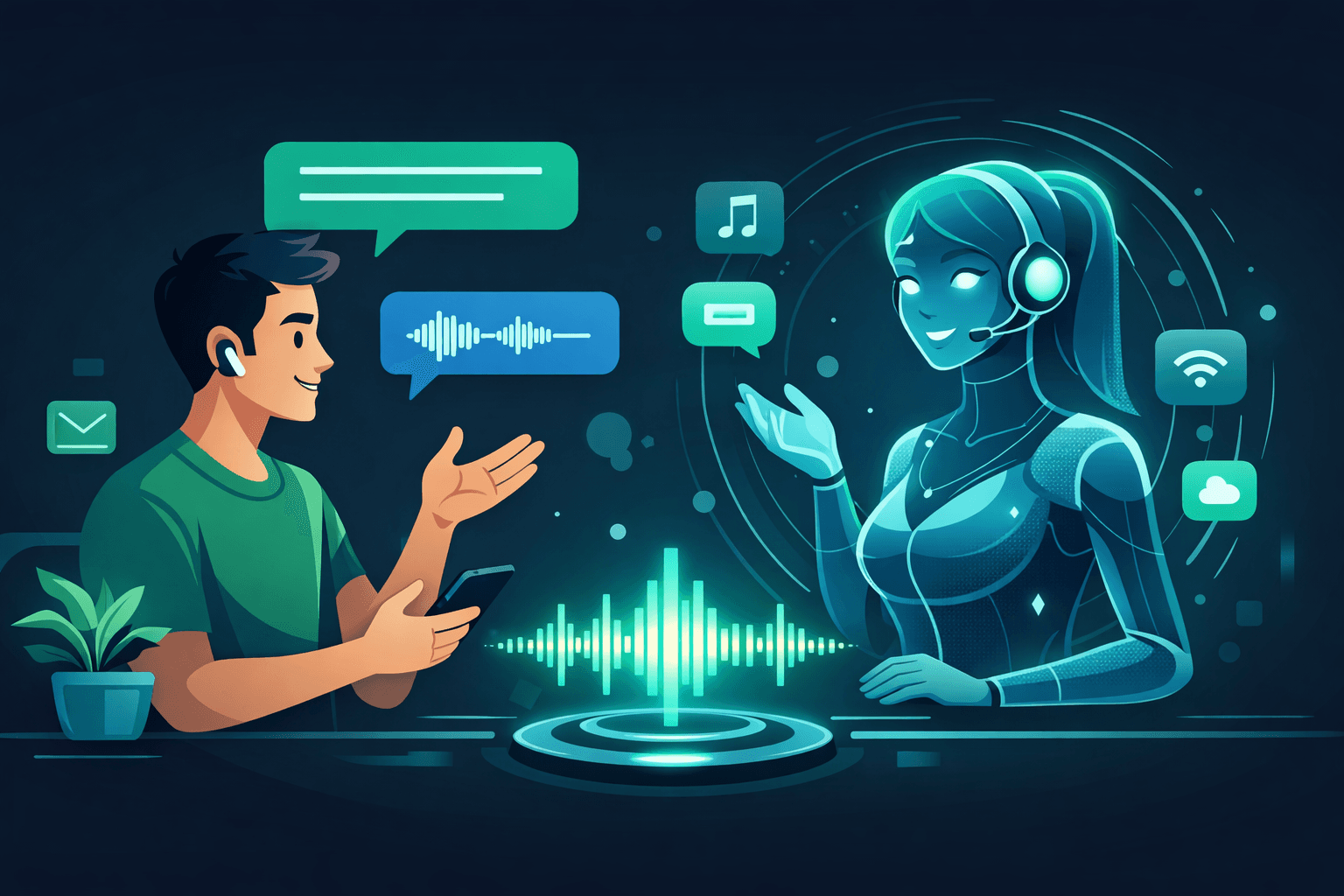 AI voice assistant communicating with a customer virtually.